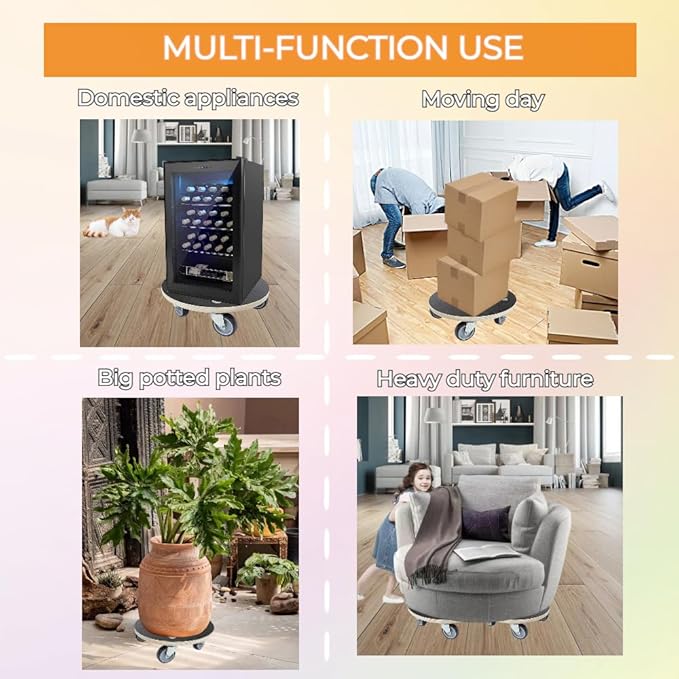 Furniture Moving Dollies,Wooden Movers with 4 Silent Wheels, 15 Inch, Holds 1102 Lbs per 2 Sets，Heavy Duty Dolly for Piano, Couch, Fridge, Washer, Plant，Easy Transportation of Heavy Items