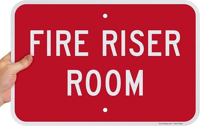 SmartSign 12 x 18 inch “Fire Riser Room” Metal Sign with Pre-Cleared Holes, Screen Printed, 63 mil Laminated Rustproof Aluminum, Red and White