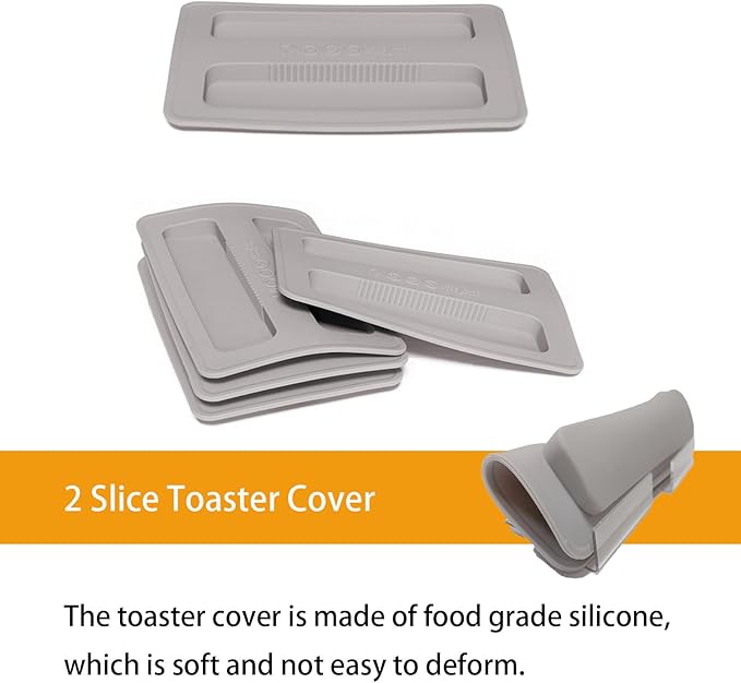 2 Pack Toaster Cover 2 Slice Toaster Cover Silicone Toaster Lid Bread Machine Cover Bread Maker Accessories (Grey)