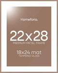 Homeforia 22x28 Poster Frame Mocha, High End Metal 22 x 28 Large Picture Frames with Mat 18 x 24 for Photo, 22x28 Thin Frame Matted to 18x24 inch Print, 28x22 Frame, Tempered Glass, Wall Kit, Set of 1