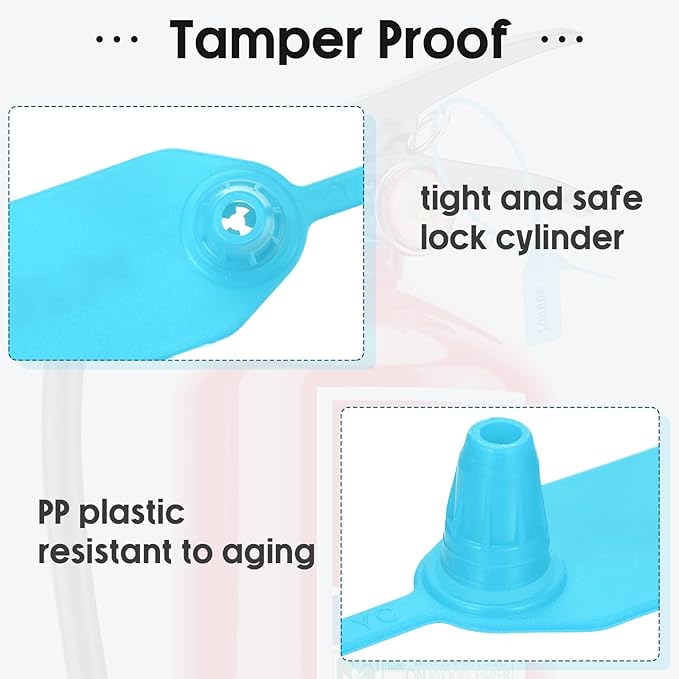 1000 Pcs Plastic Tamper Seals Fire Extinguisher Tags Security Tags Seals Safety Numbered Zip Ties Labels Safety Disposable Self Locking Signage 250 mm Length (Light Blue)