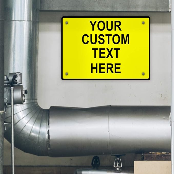 Aluminum Weatherproof Metal Sign Multiple Sizes Custom Personalized Text Here Yellow Black Caution Horizontal Street Signs 14x10Inches