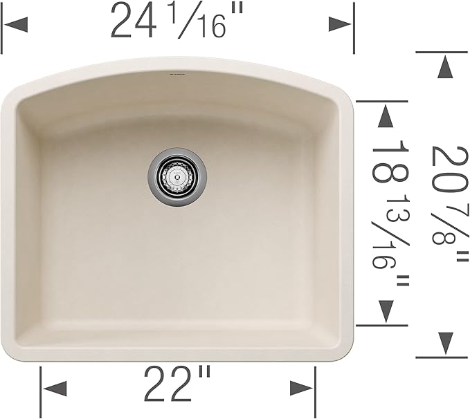 BLANCO 443061 DIAMOND SILGRANIT Undermount Single Bowl Kitchen Sink, 24" L X 20.8" W - Soft White