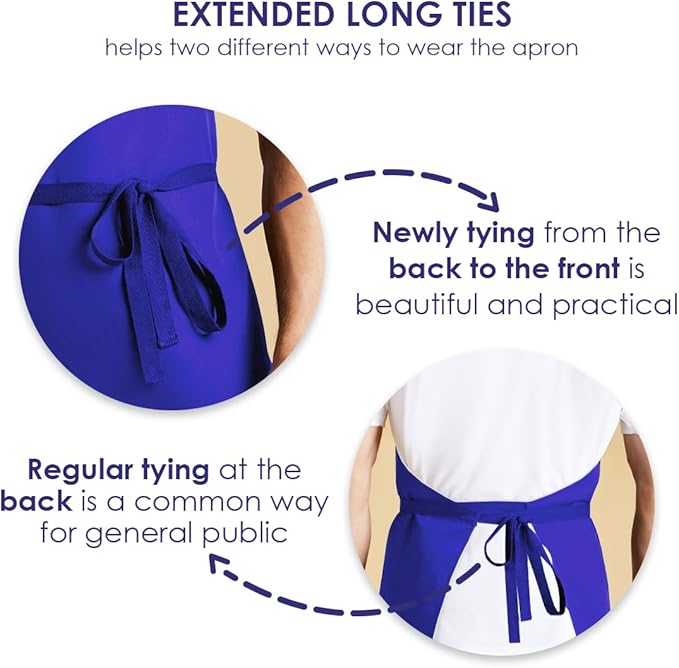 Aprons for Men - 100% Polyester Chef Apron Women with Extra Long Ties - Cooking Aprons for Women & Mens Apron