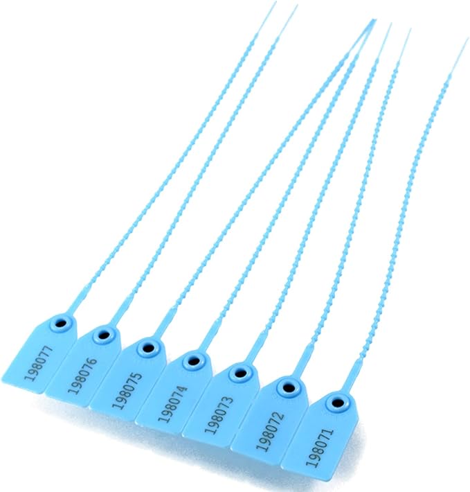 100 Numbered Plastic Tamper Seals Self Locking Security Tags Zip Ties Label for Fire Extinguisher 250mm (Light Blue)