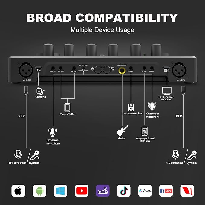 Podcast Equipment Bundle for 2, Audio Interface with Condenser Microphone, Voice Change, DJ Mixer for Streaming, Podcast Recording COMMANDER M100 3rd