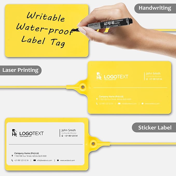 100 Plastic Tags Shipping Tags Waterproof Tags for Labeling Blank Writable Marker Ties Security Seals Storage Hanging Tags Shipping Label with One Marker Pen (Yellow)