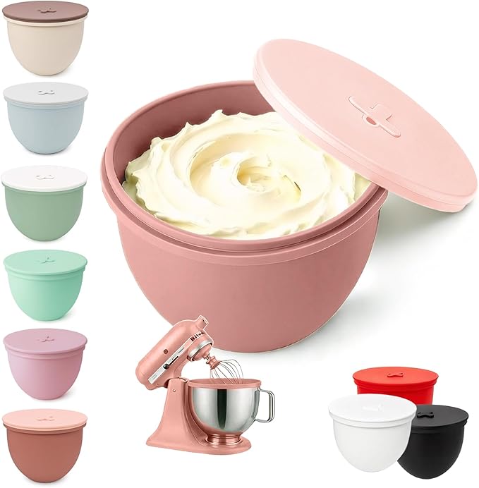 Omoiyari Premium RUSTY ROSE Silicone Bowl Liner with Lid for KitchenAid 4.5-Qt Tilt-Head (Only),2mm Extra-Thick Silicone,Odour-Free&Heat-Resistant,Air Valve for Dough Proofing,Dishwasher Safe,BPA Free