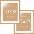 Homeforia 10x12 Picture Frame Wood, High End Natural Oak 10x12 Light Wooden Poster Frames with Mat 8x10, 10 x 12 Frames Matted to 8 x 10 Photo, 12x10 Hanging Frames, Tempered Glass, Wall Kit, Set of 2