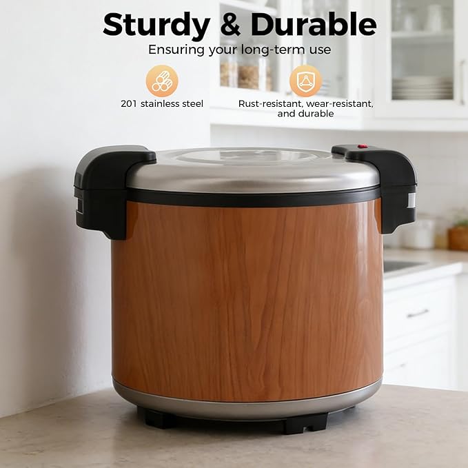 Commercial Rice Warmer, 110V 105W Large Stainless Steel Rice Cooker Warmer (Not a Cooker) 23L/ 6.08Gal Adjustable Temperature Warmers w/Non-Stick Inner Pot for Restaurants (Brown)