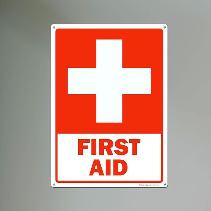 Brimar - 10 x 14" - First Aid Sign - .055″ Polyethylene Plastic - Clear Message - Standard Size