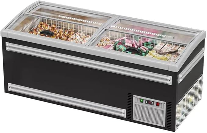 Chest Freezer for Supermarket Glass sliding Door 83" Black Showcase Freezer Curve Display Top w/Storage Baskets-34 Cu.Ft CQH22L
