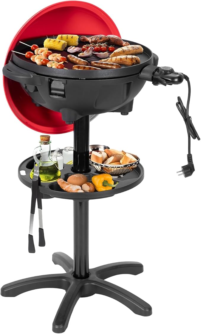 Electric Grill Outdoor/Indoor,Portable BBQ Grill with Nonstick Surface,200 Square Inches Indoor Electric Barburcue Grill with Adjustable Heat,Stand/Tabletop,for Patio/Yard/Home(Red)
