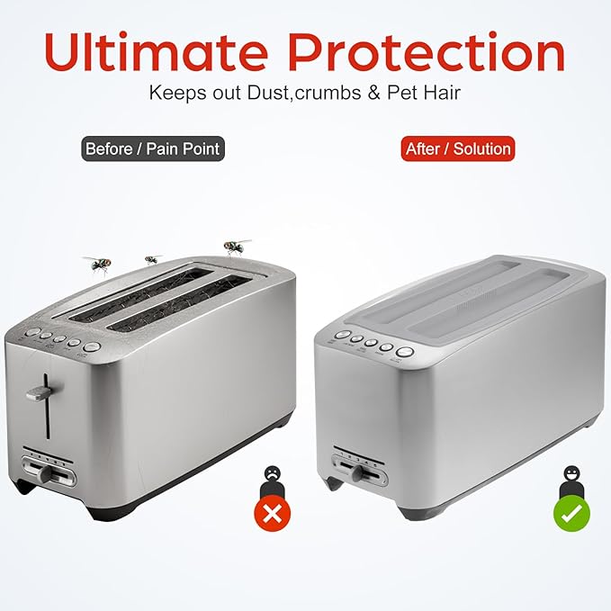iplusmile Silicone Toaster Top Cover for 4 Slice and Long Slot 2 Slice Toasters, Universal Dust Lid Protector for Bread Maker Kitchen Appliances, Sandwich Machine Part