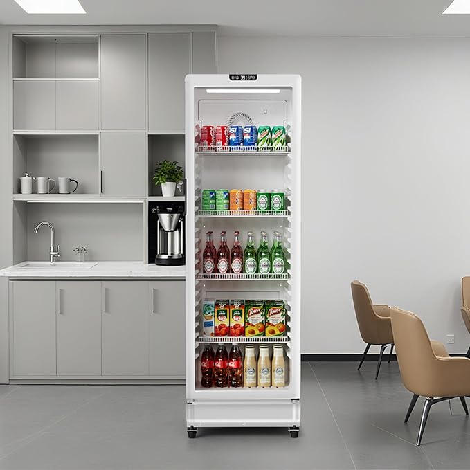 BEYOU Beverage Refrigerator, 8.5 cu. Ft Commercial Refrigerator Merchandiser with single Glass Door, Display Fridge for Living Room, Bar, Garage（White）