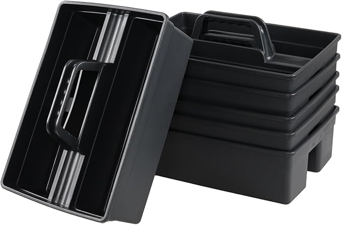 Morcte 6 Pack Plastic Cleaning Supply Caddy, Cleaning Carry Caddy Organizer with Handle, Gray