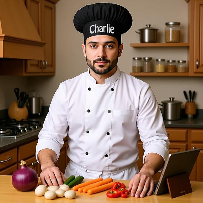 The Apron Place Adjustable Professional Chef Hats, Multiple Personalized Embroidered Designs to Choose from, Made in The USA