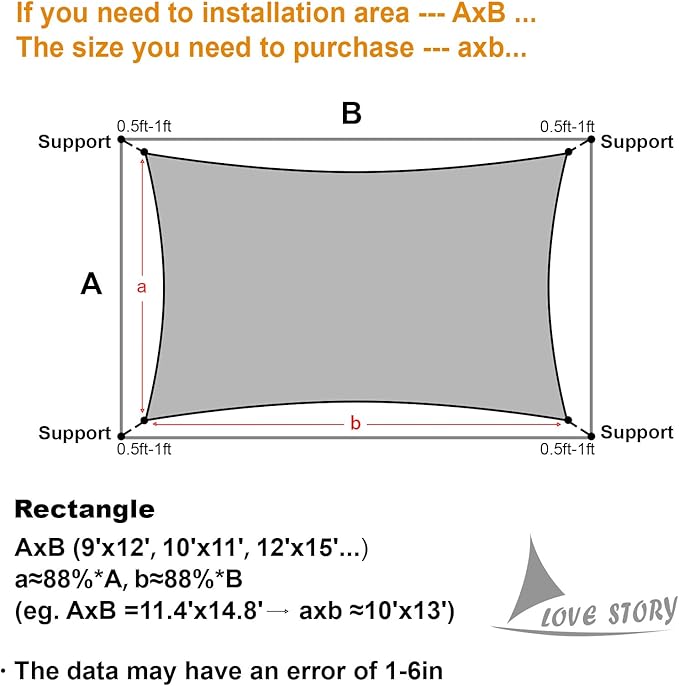 LOVE STORY Custom Size 7' x 13' Piquant Green Sun Shade Sail Canopy Commercial Rectangle Sail Shade Fabric for Patio Garden Backyard Pool (Customized)
