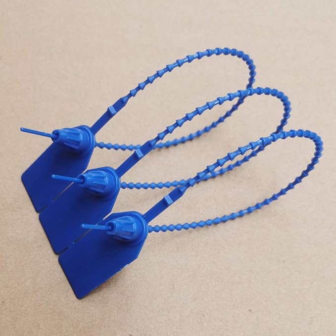 Plastic Security Seals 9.84" Tamper Proof Self Locking Security Tags Pull-Tite Signage Ties Numbered Pack of 100 PCS Navy Blue