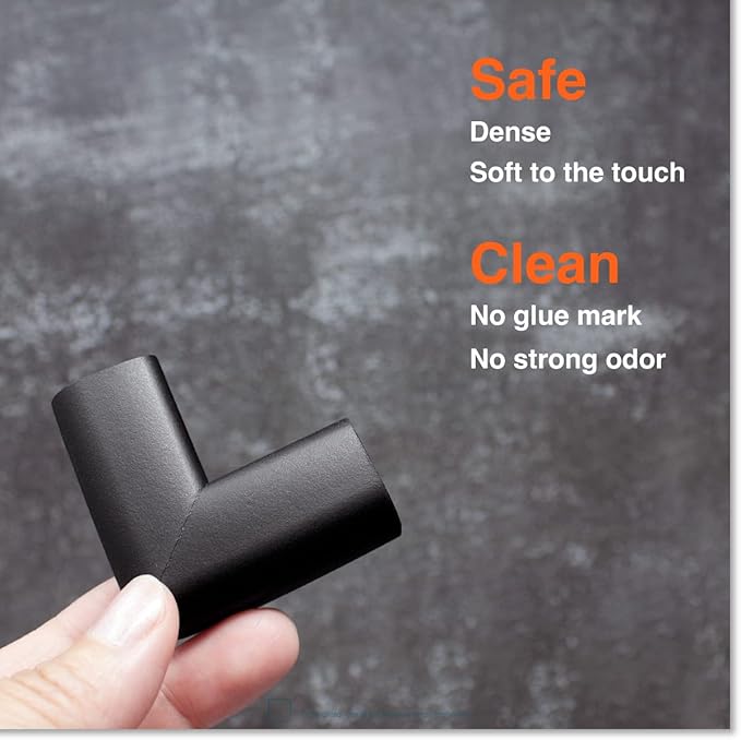 Roving Cove Slimfit Corner Protector for Baby Proofing (8 Small Corners), Soft Rubber Foam Furniture Corner Bumper Guards, 3M Adhesive Pre-Taped, Onyx Black
