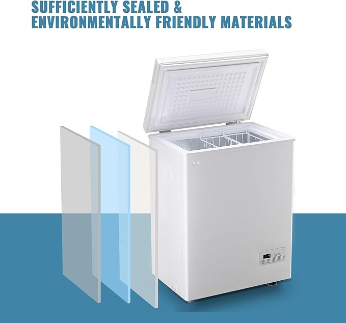 Chest Freezer Small Deep Freeezer with 2 Removable Baskets, Compact Freezer with Digital Control Panel accurate to 1 ℉, Mini Freezer for Homes Garages Basements White