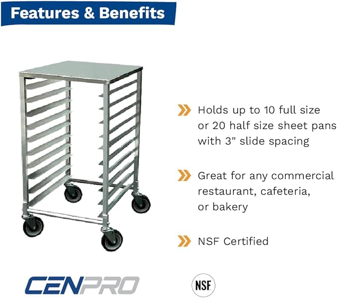 Commercial Knockdown 10-Tier Aluminum End Load NSF Sheet/Bun Pan Rack with Worktop (28W-172)