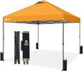 CROWN SHADES 10x10 Pop Up Canopy - Patented Center Lock One Push Instant Outdoor Canopy Beach Tent with STO-N-Go Bag 8 Stakes & 4 Sand Bags，Orange