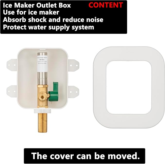(1 Pack) Lidertik 1/2 inch Sweat Thread Pre-Assembled Ice Maker Outlet Box Valve 1/4 inch Recessed Refrigerator Water Line Wall Box with Shut Off Valve and Stainless Steel Water Hammer Arrestor 611-LK