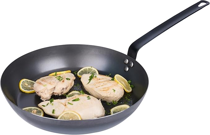 Restaurantware-Met Lux 13 Inch Fry Pans, 6 Lightweight Frying Pans - Induction-Ready, Triple-Riveted, Black Carbon Steel Cooking Skillets, Durable, For Searing, Sauteing, And Browning Food