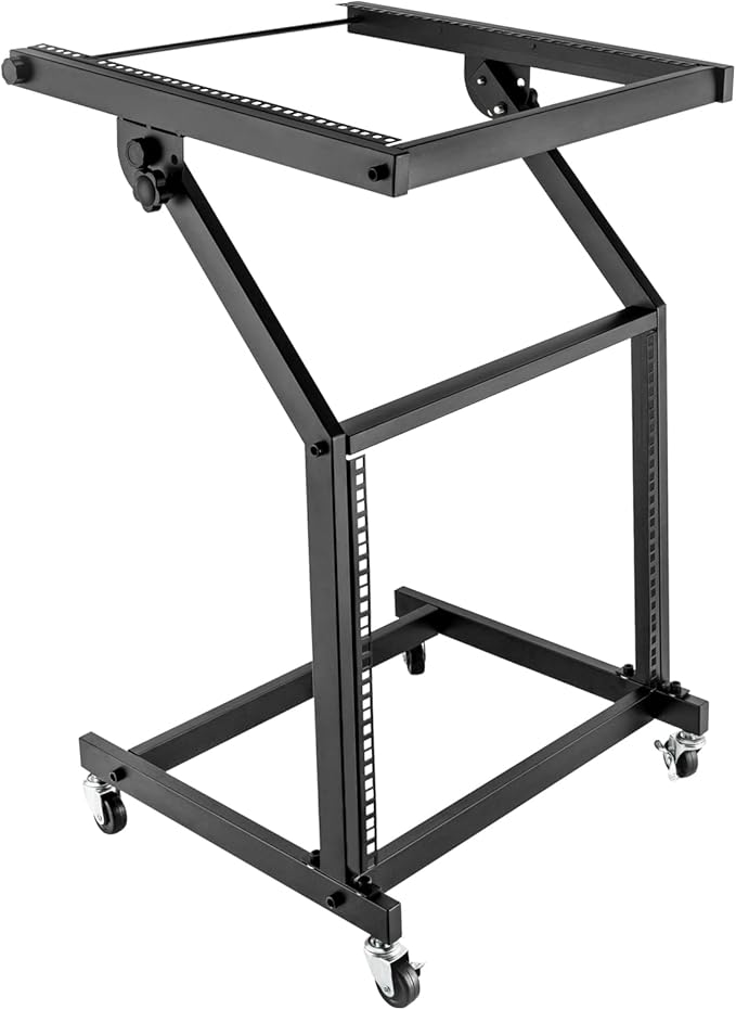 DJ Mixer Stand, 2-Layer Audio Device Rack with 4 Wheels, Audio Studio Mixer Stand for Homes Offices Stage Concert Studio Equipment Rolling Stage Cart (9U)