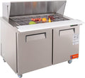 WESTLAKE 48" W 2 Door Refrigerator Sandwich & Salad Prep Table Commercial Mega Top Refrigerator Stainless Steel Counter Fan Cooling with 18 pans-48 Large Capacity Inches for Restaurant