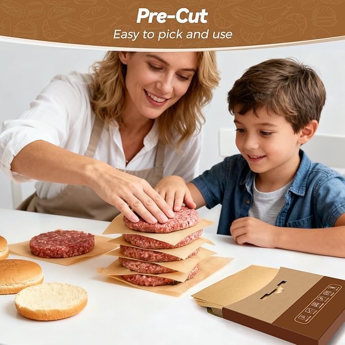 360 Count 6"x 6" Heavy Duty Patty Paper Sheets for Separating Patty, No-Stick & No-Leak Unbleached Parchment Paper Squares, Pre-cut Burger Patty Paper for Oven, Air Fryer, Microwave