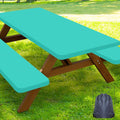 Smiry Picnic Table Cover with Bench Covers, Waterproof Elastic Fitted Polyester Tablecloths for 6 Ft Rectangle Tables, Washable Windproof Tablecloth for Camping, RV & Outdoor (Teal, 30x72 Inches)