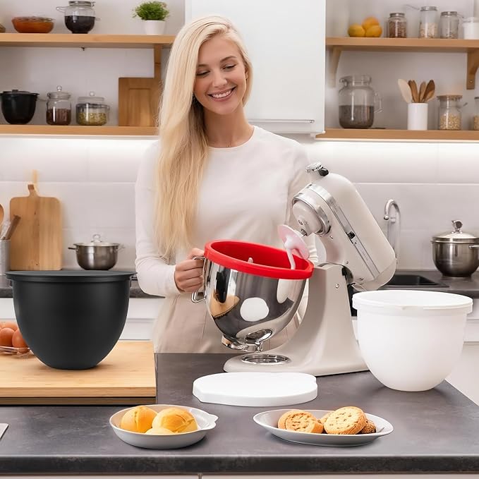 GuanQiao Silicone Bowl Liners for 5 Qt KitchenAid Mixers, 3 Liners with Lids