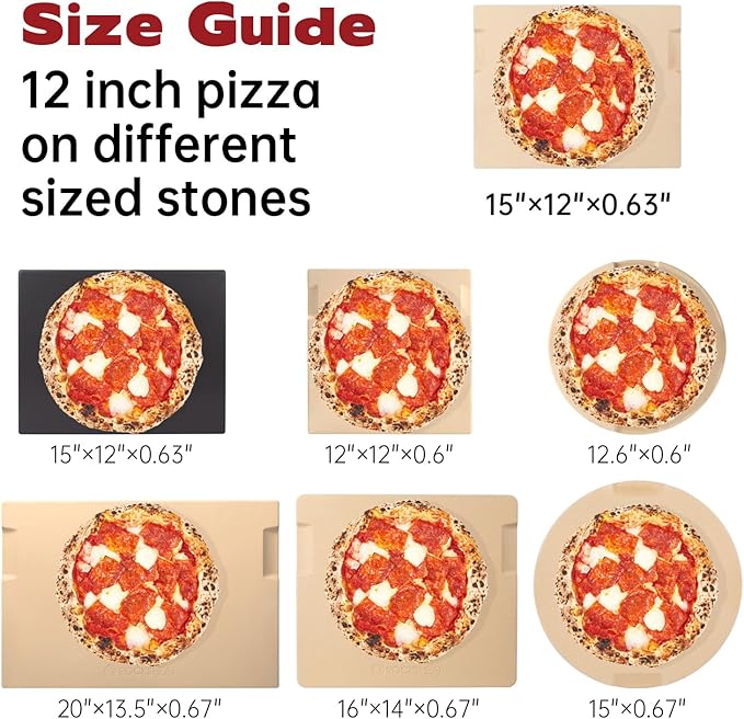 Pizza Stone 15x12 Inch Rectangular, Cordierite Baking Stone for Oven Grill BBQ, Crack Resistant with 4 Built-in Handles for Crispy Crust Bread Cookies