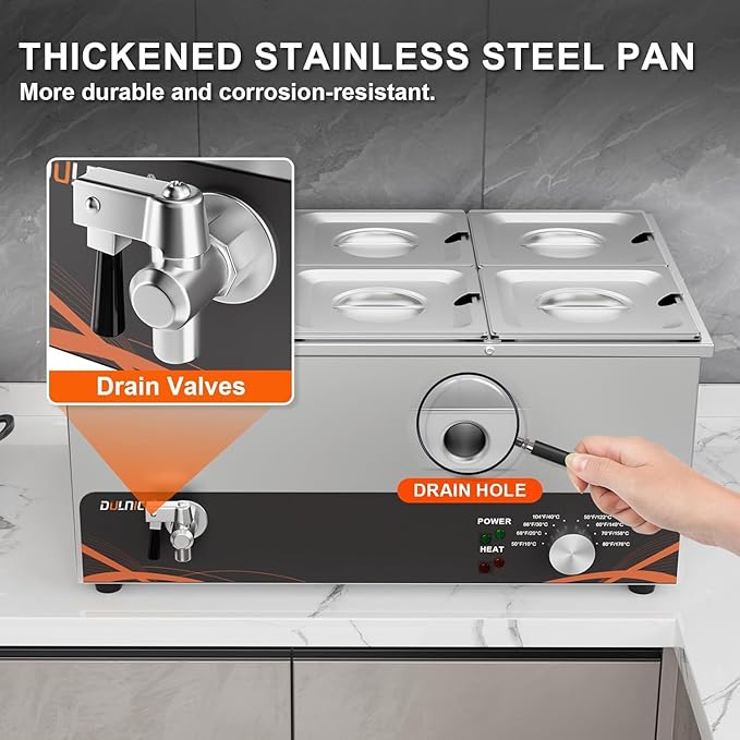 Commercial Food Warmer, 6 Pan 25QT Bain Marie Stainless Steel Electric Food Warmers, 1500W Buffet Warmer Soup Warmer with Temperature Control, Tap, Soup Spoon, for Catering Parties Restaurants