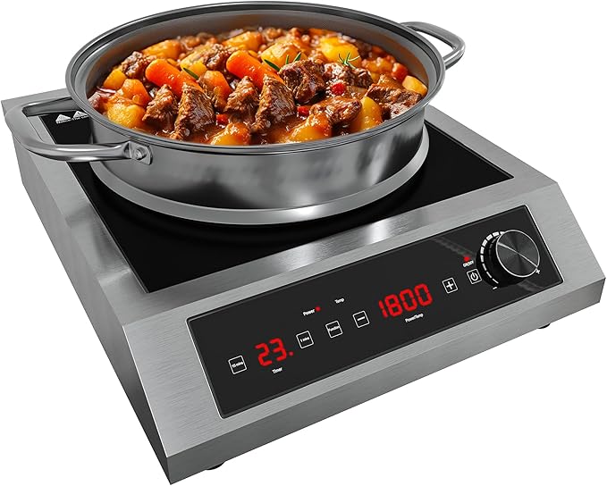 Commercial Induction Cooktop 1800W, Professional Electric Countertop Burner, 10 Power & 14 Temp Setting, Induction Hot Plate with Timer, Electric Stove with LED Screen, Black