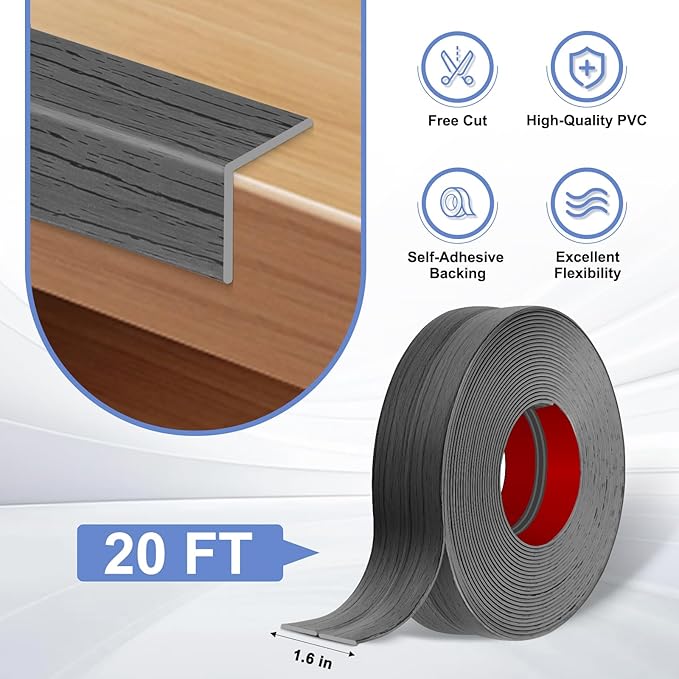 Wall Corner Protector Moulding Trim Peel and Stick Wall Corner Guards Trim Flexible Self Adhesive Edge Protector Moulding, 1.6 in x 20 Ft, Deep Gray Wood