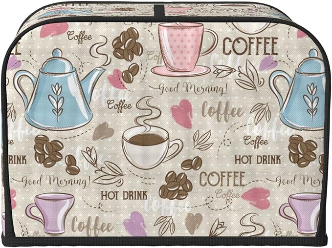 Beige Coffee Love Heart 4 Slice Toaster Cover, Waterproof Toaster Dust Cover Bread Maker Protective For Small Kitchen Appliance Dining Room Table Home Decor Gifts