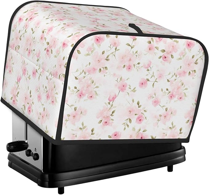 4 Slice Toaster Cover for Kitchen Rose Flower Pastel Waterproof and Dustproof Oxford Fabric Toaster Dust Cover with Side Pockets Decorative Universal Cover for Wide Slot Toasters and Small Appliances
