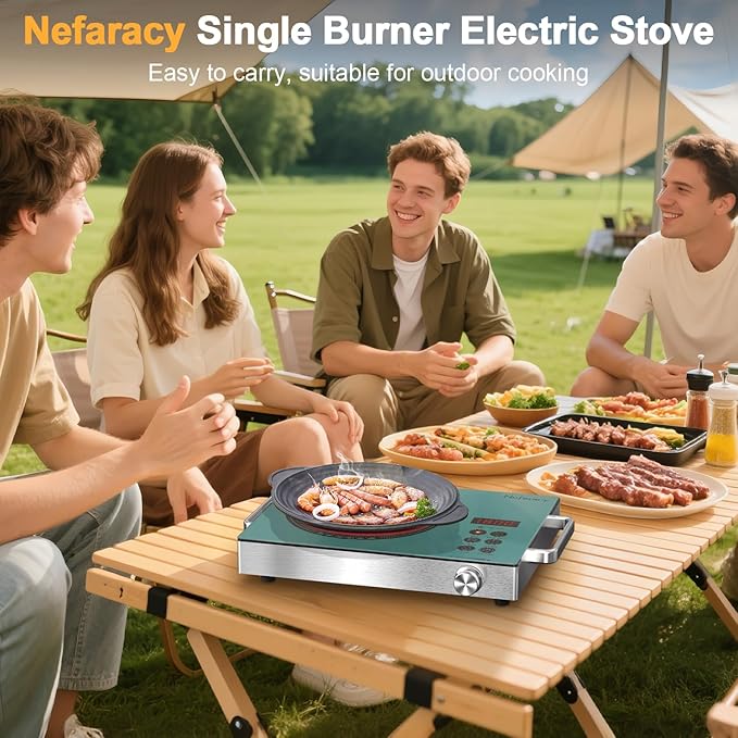 Single Burner Electric Cooktop 1800W, One Burner Electric Stove 110V, Countertop Electrics Burner with Knob & Touch Control, 180Mins Timer, 3 Cooking Mode & Safety Lock, 110V Plug in(Green)