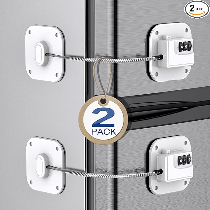 Fridge Refrigerator Lock with Combination, Heavy Duty Lock for Cabinet, Drawers, Closet, Safety Easy Install No Keys Needed (White-2Pack)