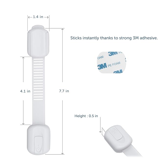 Child Safety Cabinet Locks (8 Pack) – Adjustable Baby Proofing Strap Latches with Strong 3M Adhesive – No Drill Childproof Locks for Drawers, Cabinets, Fridge, Door, Closet, White