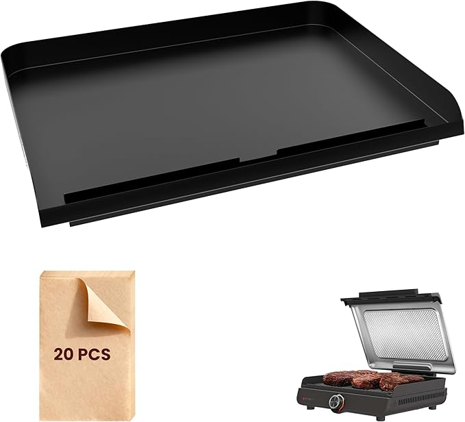 GR101 Cast Iron Griddle for Ninja Sizzle Smokeless Indoor Grill, Nonstick Flat Top Grill Plate for GR100 Electric Grill, for Ninja Sizzle Grill Griddle Plate with 20 Pcs Disposable Parchment Paper