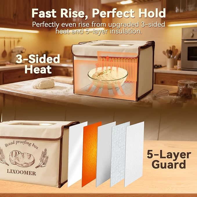 Collapsible Bread Proofing Box with 68-115°F Temp Control & 48H Timer, Bread Making Kit with Dough Warming Box, Includes 7 Kitchen Baking Accessories