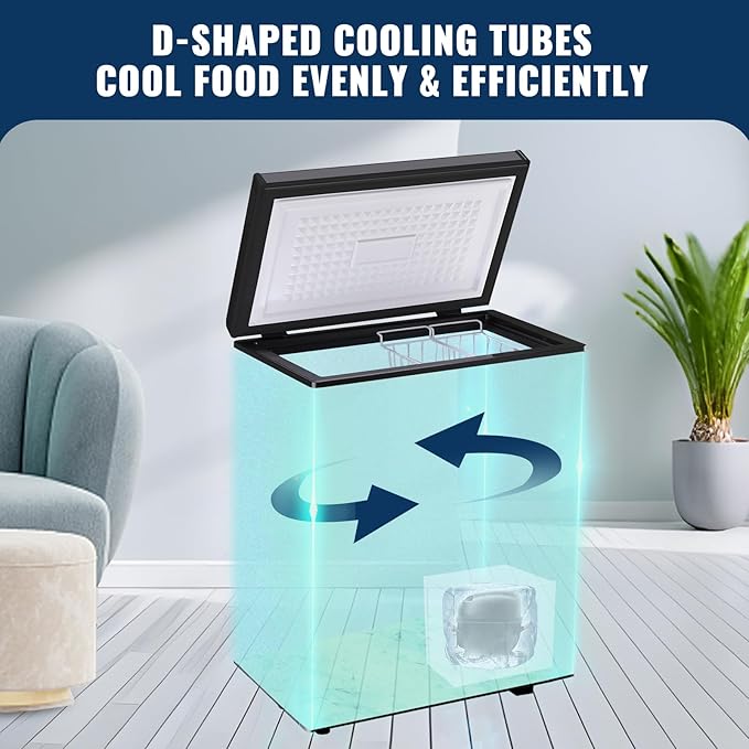 4.0 Cu.ft Compact Chest Freezer Ultra-low Temperature Deep Freezers (Down to -12 ℉) with TWO Removable Baskets Freestanding Black Small Mini Freezer for Home Kitchen Office