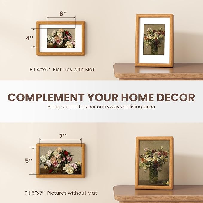 Axeman 5x7 Picture Frame - Solid Teak Wood Frame With Mat for 4x6 - Rounded Corner 5 x 7 Picture Frame with Tempered Glass for Tabletop Display