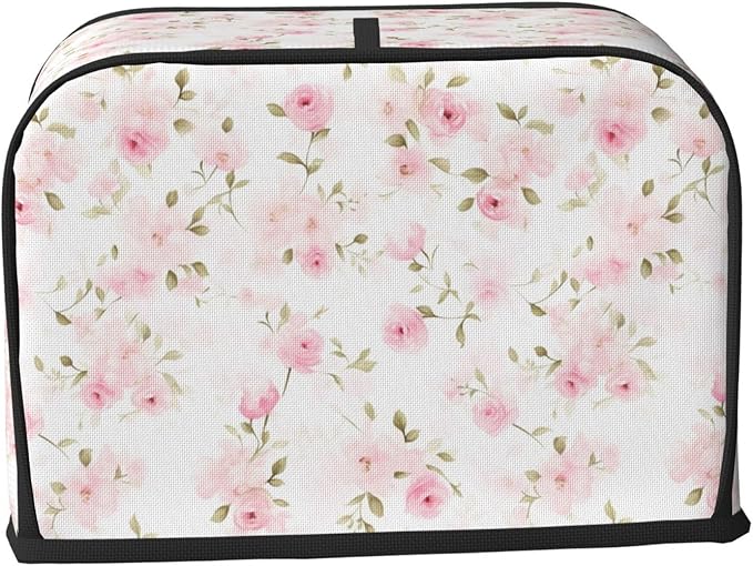 2 Slice Toaster Cover for Kitchen Rose Flower Pastel Waterproof and Dustproof Oxford Fabric Toaster Dust Cover with Side Pockets Decorative Universal Cover for Wide Slot Toasters and Small Appliances
