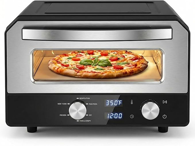 SIMOE Electric Pizza Oven for Indoor Use, 12 Inch Countertop Pizza Oven with Pizza Stone, 750℉ High Heat Pizza Maker, 6 Preset Modes, Touch Control Pizza Oven