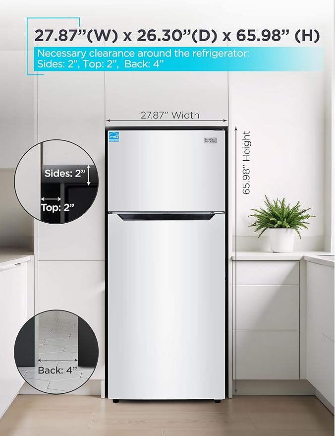 BLACK+DECKER 14.6 Cu. Ft. Top Mount Refrigerator with Freezer, 2 Door Refrigerator with Top Freezer and Adjustable Temperature Control, ENERGY STAR, BR1460HW, White